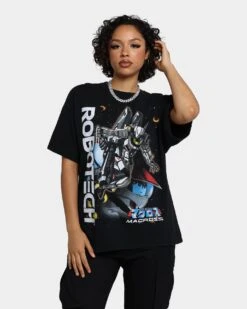 American Thrift X Robotech Macros Saga Vintage T-Shirt Washed Black