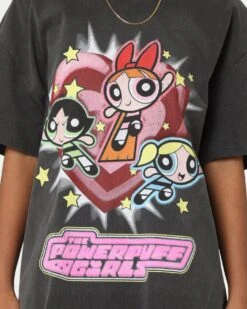American Thrift X Powerpuff Girls Powerpuff Group Vintage T-Shirt Black Wash -Mitchell & Ness Shop 02041334 YB295 womens 0040
