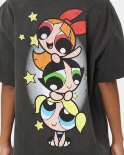 American Thrift X Powerpuff Girls Powerpuff Group Vintage T-Shirt Black Wash -Mitchell & Ness Shop 02041334 YB295 womens 0050