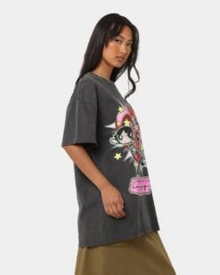 American Thrift X Powerpuff Girls Powerpuff Group Vintage T-Shirt Black Wash -Mitchell & Ness Shop 02041334 YB295 womens 0060