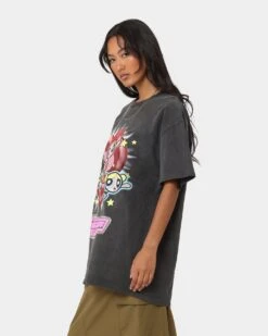 American Thrift X Powerpuff Girls Powerpuff Group Vintage T-Shirt Black Wash -Mitchell & Ness Shop 02041334 YB295 womens 0070