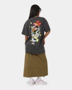 American Thrift X Powerpuff Girls Powerpuff Group Vintage T-Shirt Black Wash -Mitchell & Ness Shop 02041334 YB295 womens 0080
