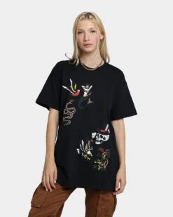 Rats Get Fat Tattoo Split Print T-Shirt Black