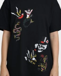 Rats Get Fat Tattoo Split Print T-Shirt Black -Mitchell & Ness Shop 02041350 YB001 womens 0030