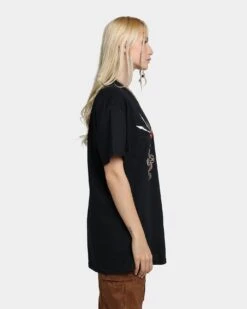 Rats Get Fat Tattoo Split Print T-Shirt Black -Mitchell & Ness Shop 02041350 YB001 womens 0050