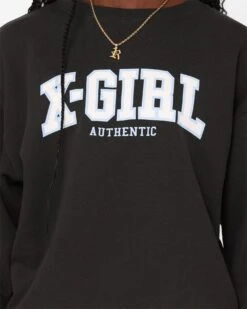 X-Girl Women's College Logo Sweat Crewneck Charcoal -Mitchell & Ness Shop 02042932 YC300 womens 0090