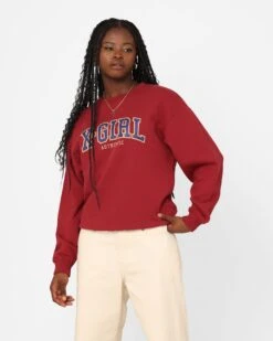 X-Girl Women's College Logo Sweat Crewneck Burgandy