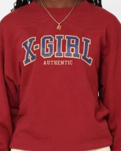 X-Girl Women's College Logo Sweat Crewneck Burgandy -Mitchell & Ness Shop 02042932 YD725 womens 0030