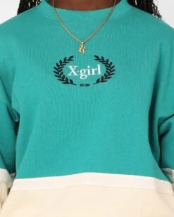 X-Girl Women's College Sweat Crewneck Green -Mitchell & Ness Shop 02042933 YG600 womens 0030