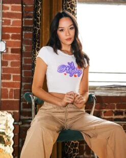 Playboy By CK Women's Script Baby T-Shirt White