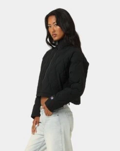 Champion Women's Lifestyle Cropped Puffer Jacket Black -Mitchell & Ness Shop 02043418 YB001 womens 060