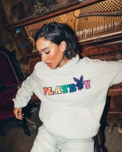 Playboy By CK Chenille Wordmark Hoodie Ash