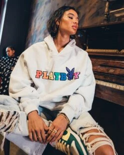 Playboy By CK Chenille Wordmark Hoodie Ash -Mitchell & Ness Shop 02043560 YA600 womens 0080