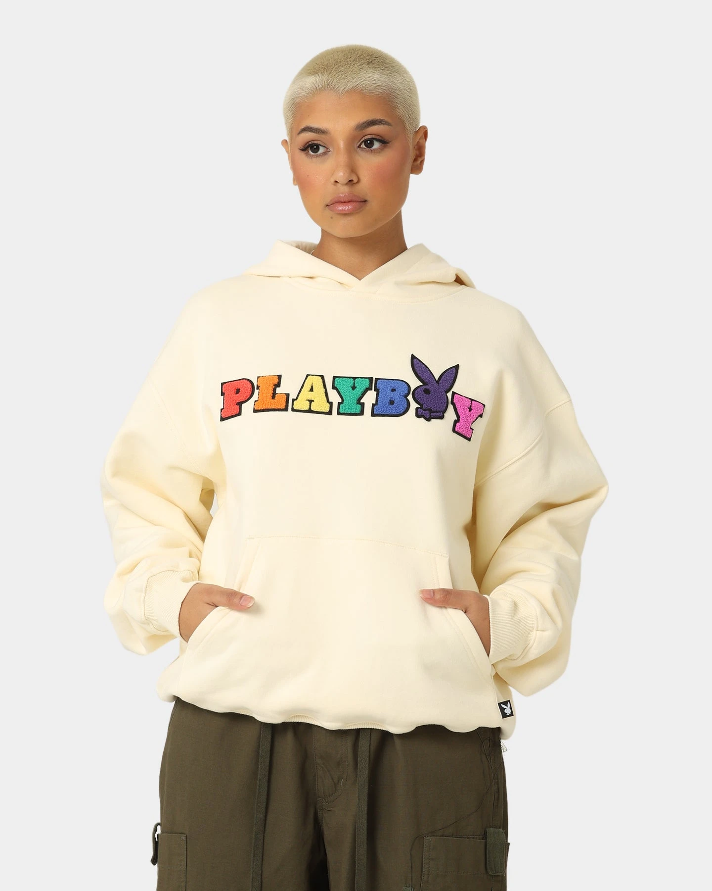 Playboy By CK Chenille Wordmark Hoodie Off White Playboy By CK Chenille Wordmark Hoodie Off White -Mitchell & Ness Shop 02043560 YO007 womens 0010