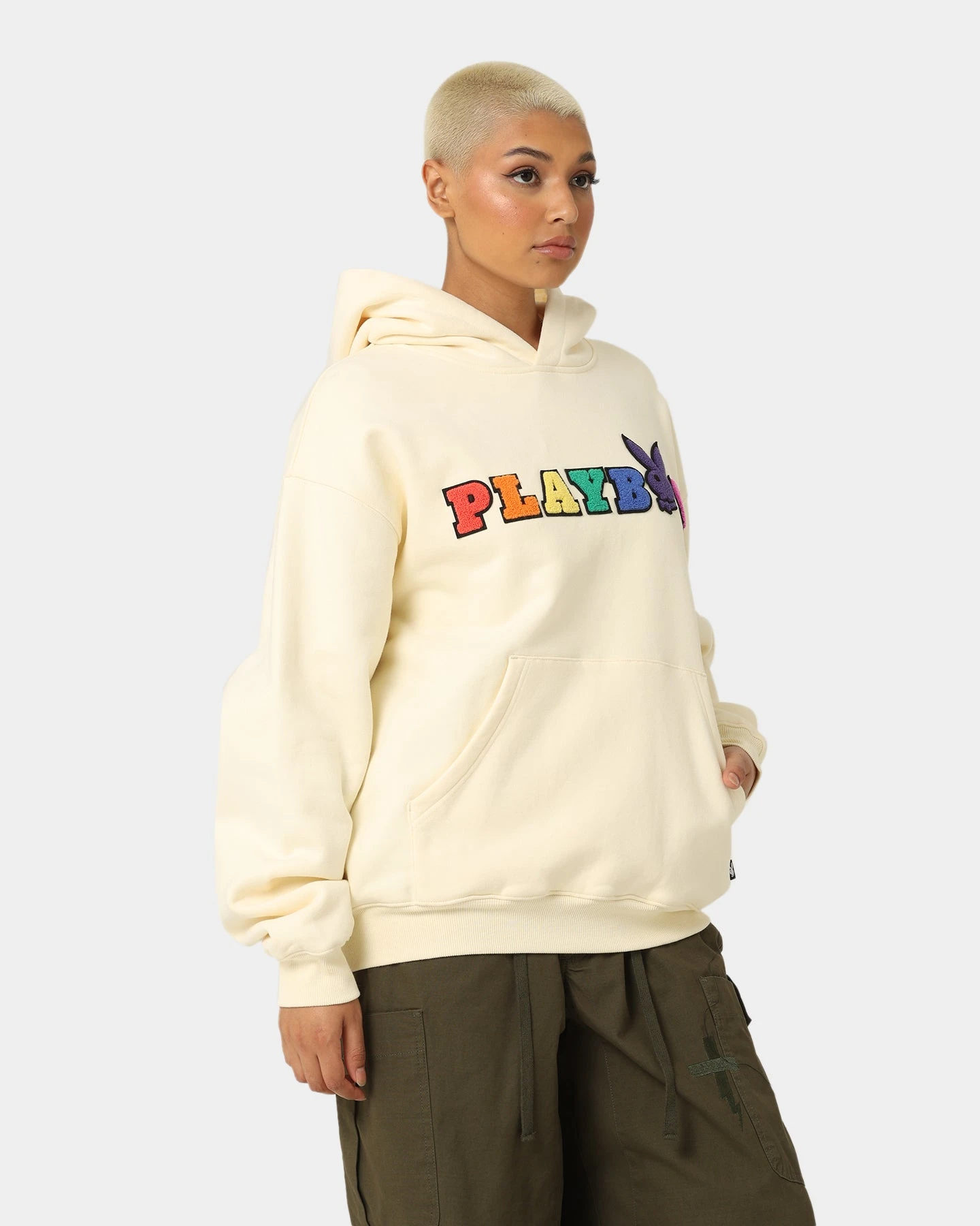 Playboy By CK Chenille Wordmark Hoodie Off White Playboy By CK Chenille Wordmark Hoodie Off White -Mitchell & Ness Shop 02043560 YO007 womens 0050