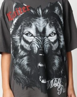 Loiter Wolf Pack Vintage T-Shirt Charcoal -Mitchell & Ness Shop 02043571 YC300 womens 0060