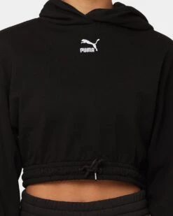 Puma Women's Classics Cropped Hoodie Puma Black -Mitchell & Ness Shop 02044900 YP943 womens 0030