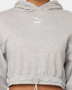Puma Women's Classics Cropped Hoodie Light Gray Heather -Mitchell & Ness Shop 02044901 YL243 womens 0030