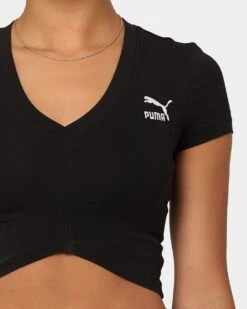 Puma Women's Classics Cropped Slim T-Shirt Puma Black -Mitchell & Ness Shop 02044902 YP943 womens 0030