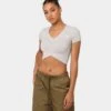 Puma Women's Classics Cropped Slim T-Shirt Light Gray Heather -Mitchell & Ness Shop 02044903 YL243 womens 0010