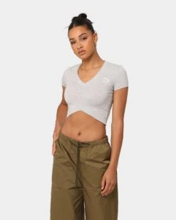 Puma Women's Classics Cropped Slim T-Shirt Light Gray Heather