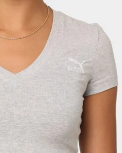 Puma Women's Classics Cropped Slim T-Shirt Light Gray Heather -Mitchell & Ness Shop 02044903 YL243 womens 0030