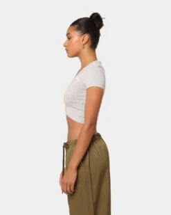 Puma Women's Classics Cropped Slim T-Shirt Light Gray Heather -Mitchell & Ness Shop 02044903 YL243 womens 0060