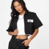 X-Girl Women's Peels Zip Up Cropped T-Shirt Black -Mitchell & Ness Shop 02044959 YB001 womens 0010