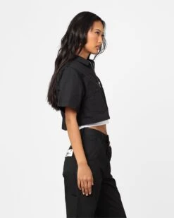 X-Girl Women's Peels Zip Up Cropped T-Shirt Black -Mitchell & Ness Shop 02044959 YB001 womens 0050