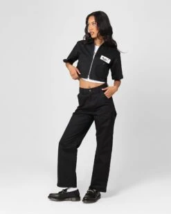 X-Girl Women's Peels Zip Up Cropped T-Shirt Black -Mitchell & Ness Shop 02044959 YB001 womens 0070