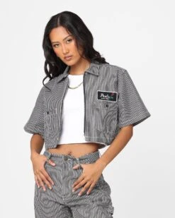 X-Girl Women's Peels Zip Up Cropped T-Shirt Navy