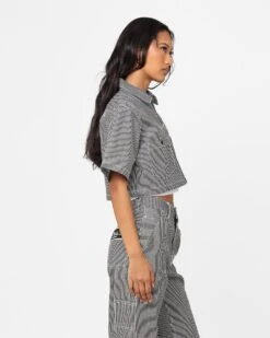 X-Girl Women's Peels Zip Up Cropped T-Shirt Navy -Mitchell & Ness Shop 02044959 YN200 womens 0050