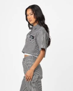 X-Girl Women's Peels Zip Up Cropped T-Shirt Navy -Mitchell & Ness Shop 02044959 YN200 womens 0060