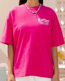 Loiter Chaos Theory T-Shirt Hot Pink -Mitchell & Ness Shop 02045559 YH053 womens 0040