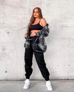 EN.ES Women's Fearless Cargo Pants Black -Mitchell & Ness Shop 03006223 YB001 womens 0090