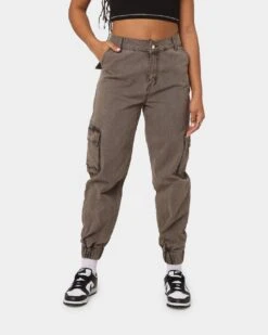 EN ES Women's Washed Cargo Pants Washed Brown -Mitchell & Ness Shop 03006266 YW077 womens 0010