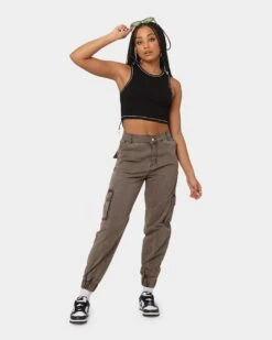 EN ES Women's Washed Cargo Pants Washed Brown -Mitchell & Ness Shop 03006266 YW077 womens 021