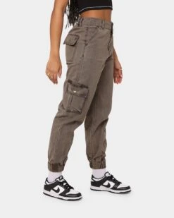 EN ES Women's Washed Cargo Pants Washed Brown -Mitchell & Ness Shop 03006266 YW077 womens 050