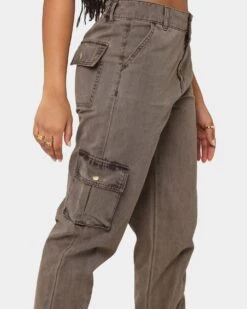 EN ES Women's Washed Cargo Pants Washed Brown -Mitchell & Ness Shop 03006266 YW077 womens 070