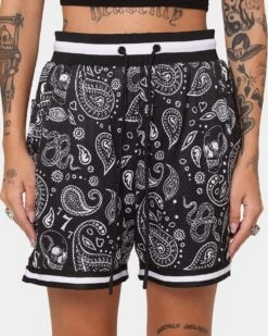 Saint Morta Paisley Olympus Ball Shorts Black/White -Mitchell & Ness Shop 03008521 YB012 womens 0030