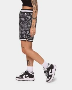 Saint Morta Paisley Olympus Ball Shorts Black/White -Mitchell & Ness Shop 03008521 YB012 womens 0060