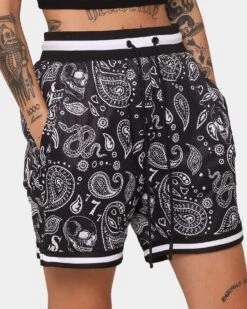 Saint Morta Paisley Olympus Ball Shorts Black/White -Mitchell & Ness Shop 03008521 YB012 womens 0070