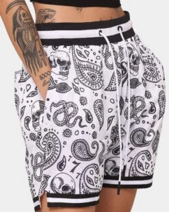 Saint Morta Paisley Olympus Ball Shorts White/Black -Mitchell & Ness Shop 03008521 YW110 womens 0070