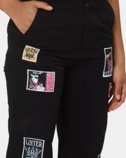 Loiter Patchwork Trousers Black -Mitchell & Ness Shop 03008596 YB001 womens 0070