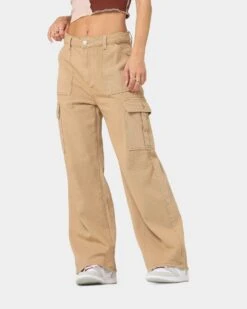 XXIII Women's Poppy Wide Leg Cargo Pants Tan -Mitchell & Ness Shop 03008678 YT001 womens 0010
