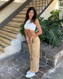 XXIII Women's Poppy Wide Leg Cargo Pants Tan -Mitchell & Ness Shop 03008678 YT001 womens 0021