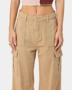 XXIII Women's Poppy Wide Leg Cargo Pants Tan -Mitchell & Ness Shop 03008678 YT001 womens 0030
