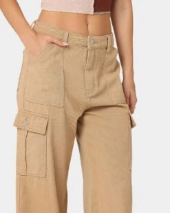 XXIII Women's Poppy Wide Leg Cargo Pants Tan -Mitchell & Ness Shop 03008678 YT001 womens 0070