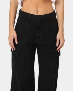XXIII Women's Poppy Wide Leg Cargo Pants Washed Black -Mitchell & Ness Shop 03008678 YW607 womens 0030