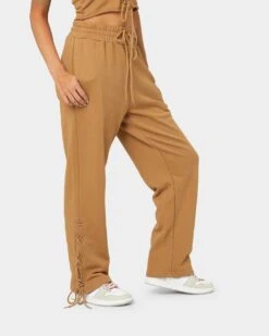 EN ES Women's Mason Lace Up Track Pants Tan -Mitchell & Ness Shop 03009172 YT001 womens 0050